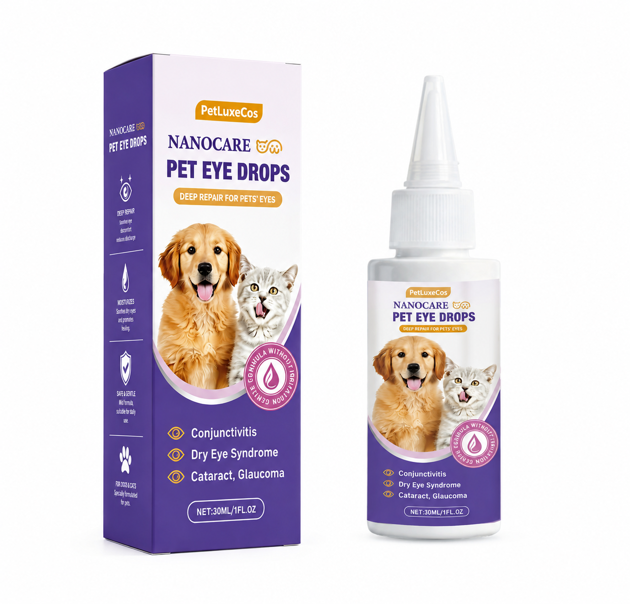 PetLuxeCos Pet Eye Drops-Relieves Conjunctivitis, Dry Eyes, Cataracts, and Keratitis