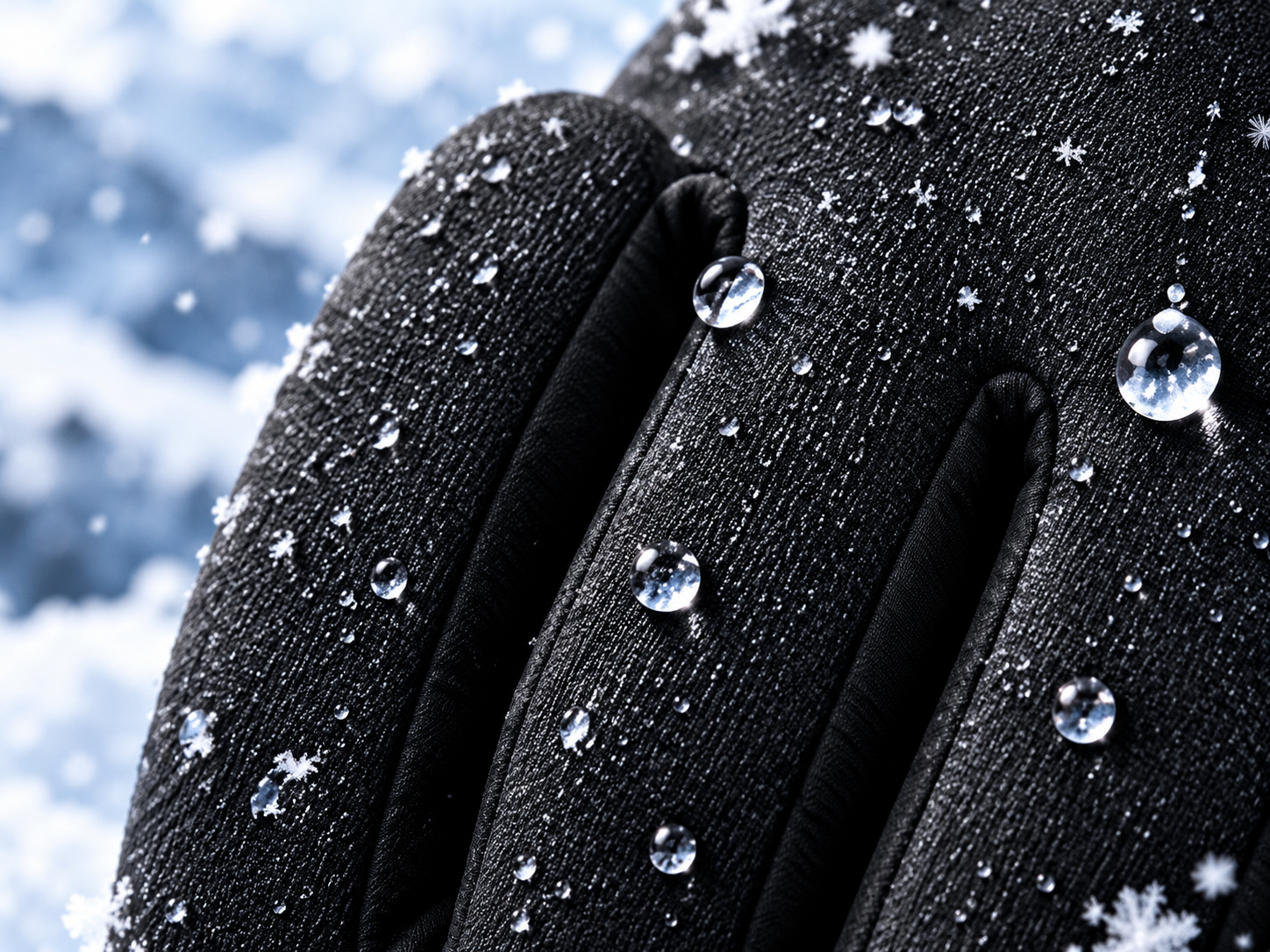 Drops of water on glove surface in promotional photography