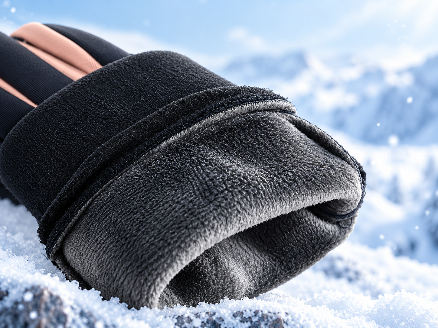 Closeup of winter glove fleece lining