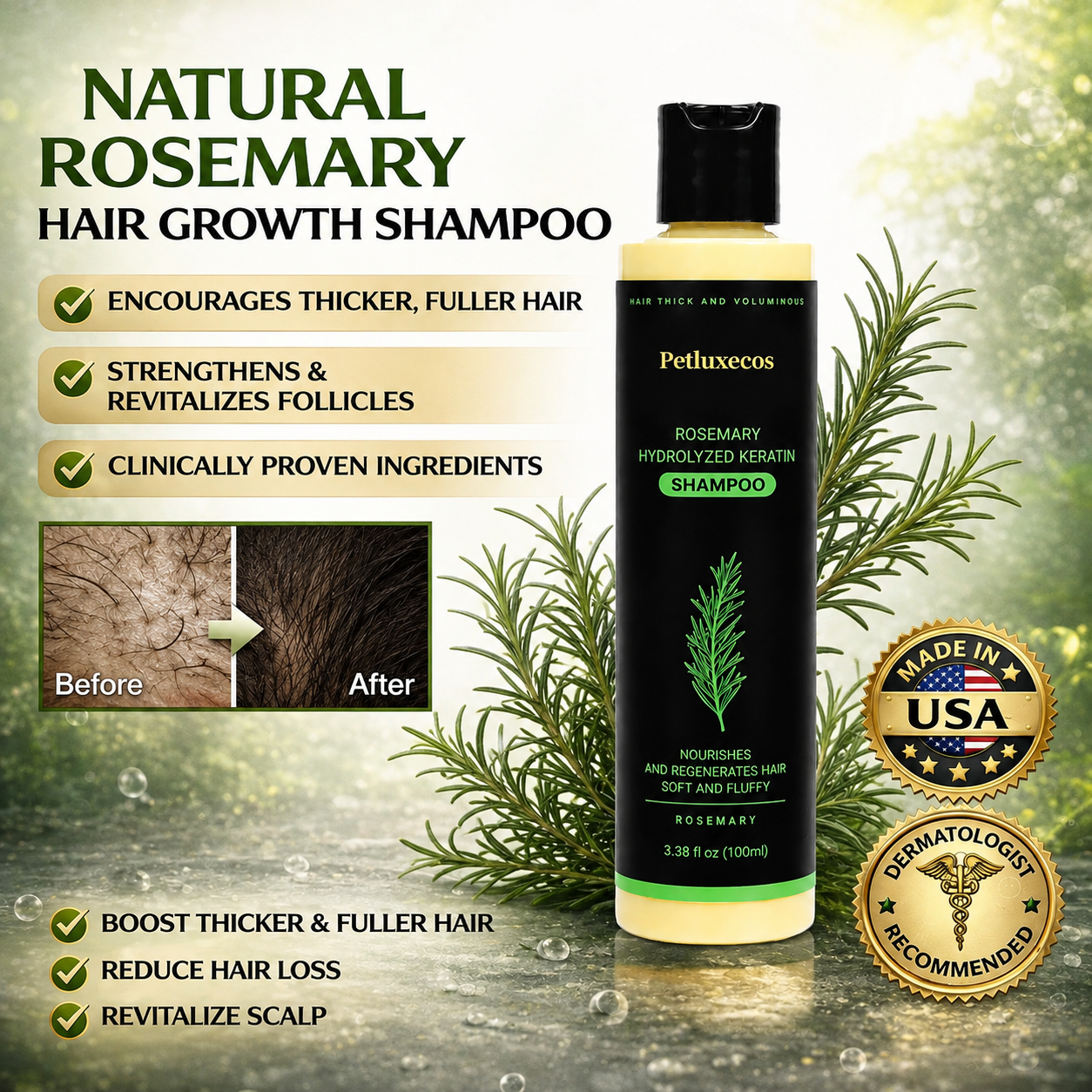 🔥LAST DAY 50% OFF - Petluxecos® Organic Rosemary Hair Growth Shampoo